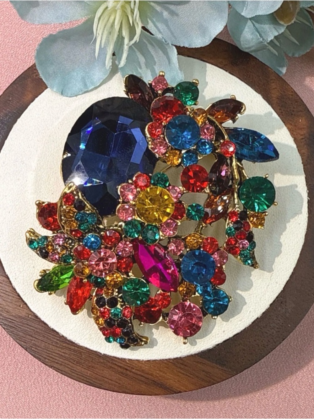 2.75” x 2.5” Multicolor Crystal Floral Statement Brooch